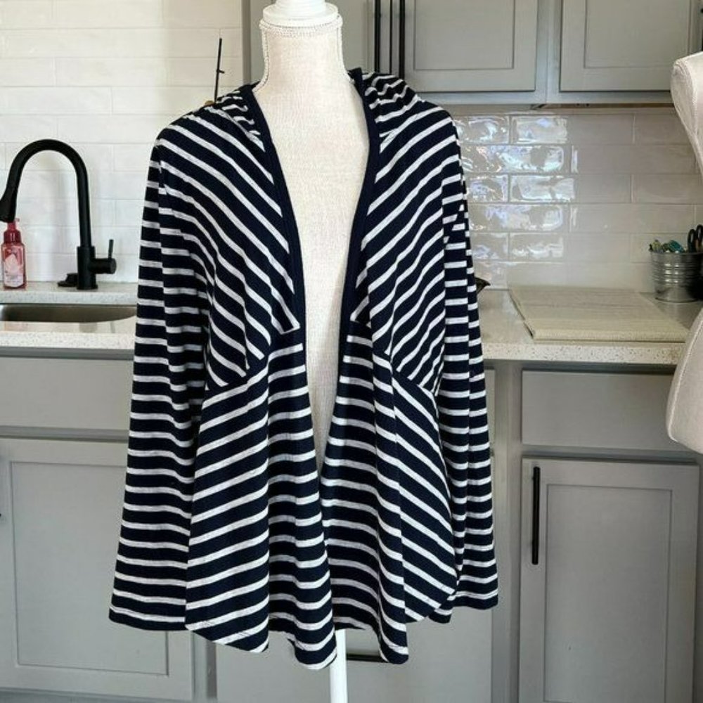Sonoma Navy Gray Striped Open Hooded Jacket Long Sleeve Size XL